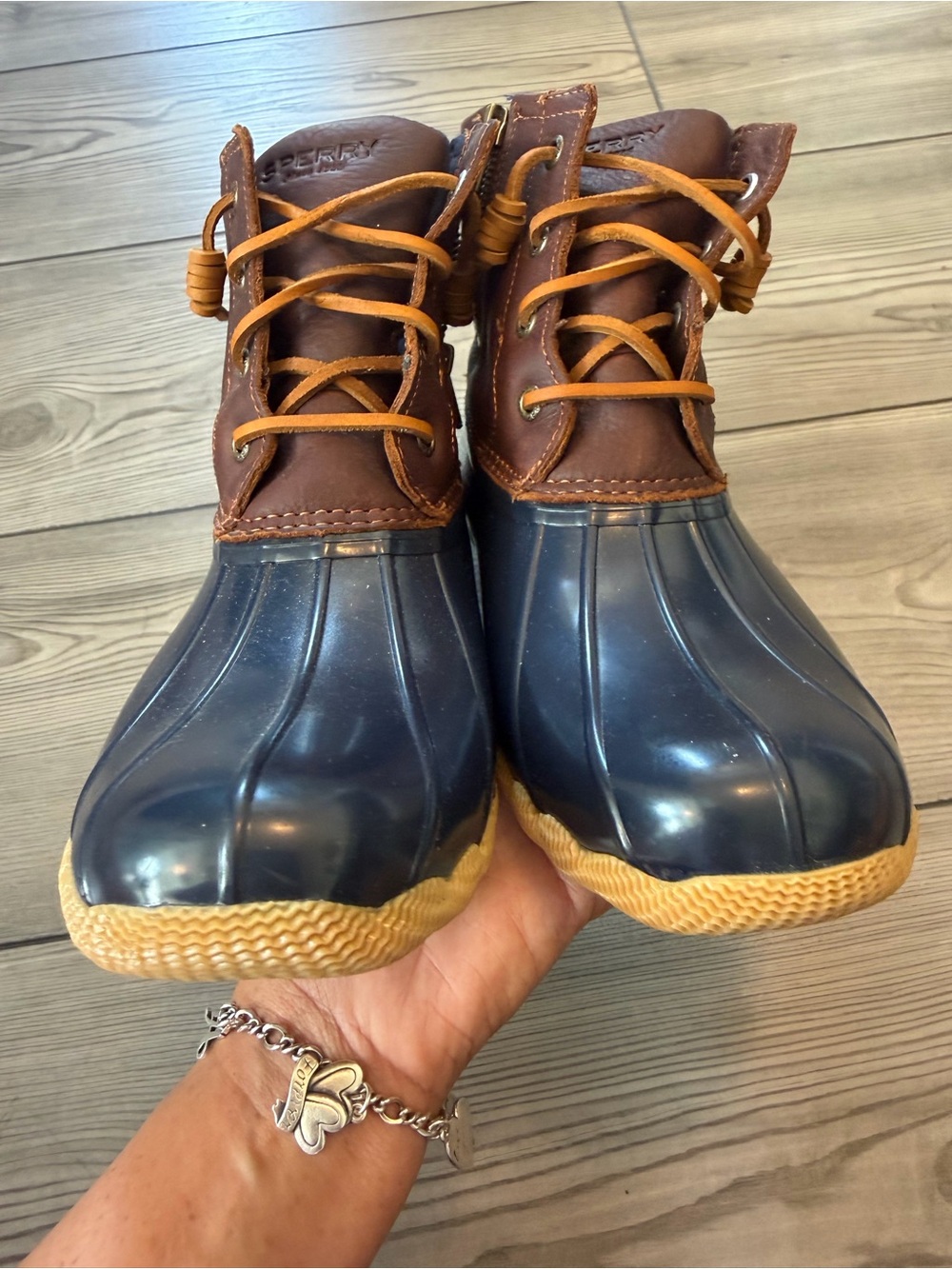 Sperry Saltwater Duck Boots Brown Leather Navy Women’s 8 - Picture 4 of 10
